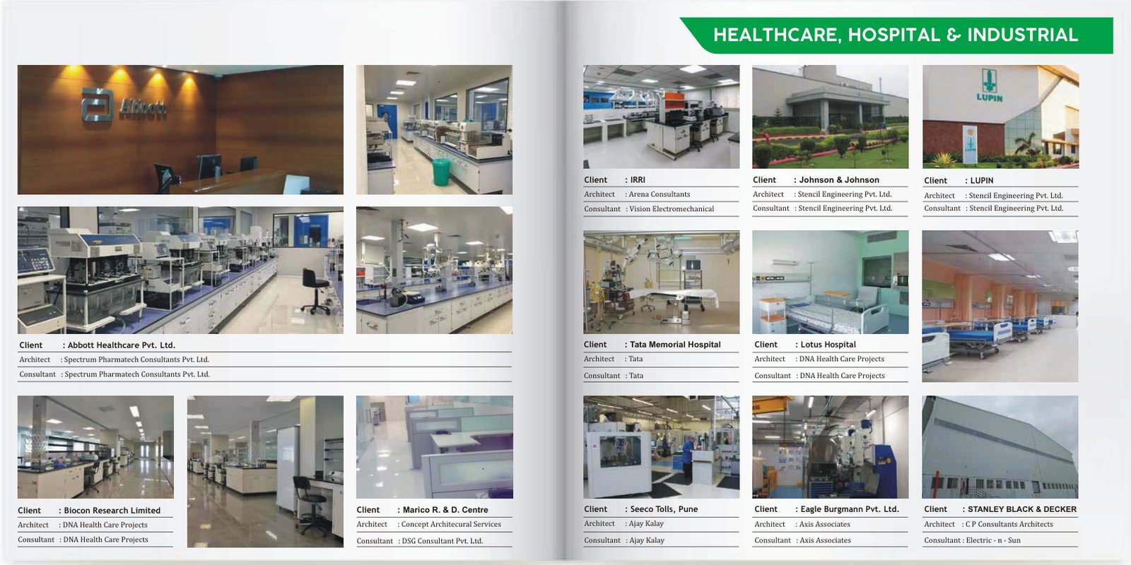 Healthcare and industrial projects from the company profile